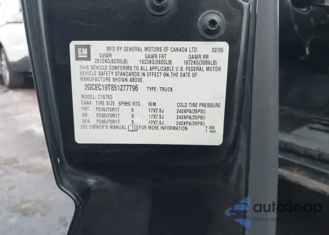 2005 Chevrolet Silverado 1500 Work Truck from USA, damaged, VIN 2GCEC19T851277796